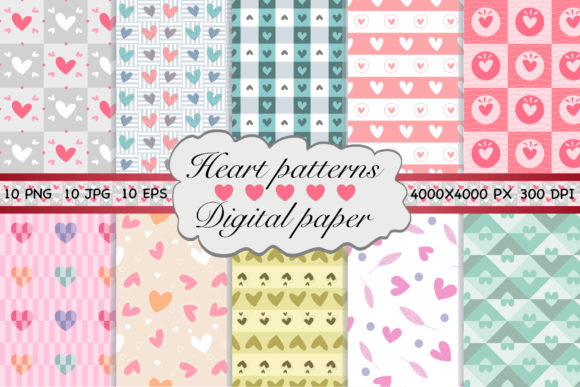 10 Seamless Digital Paper Heart Pattern