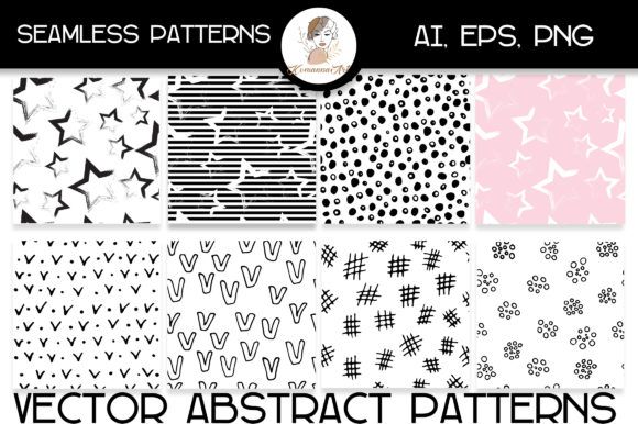 Abstract Black and White Vector Seamless Patterns for Creative Projects