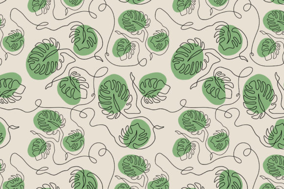 Monstera Abstract One Line Art Pattern