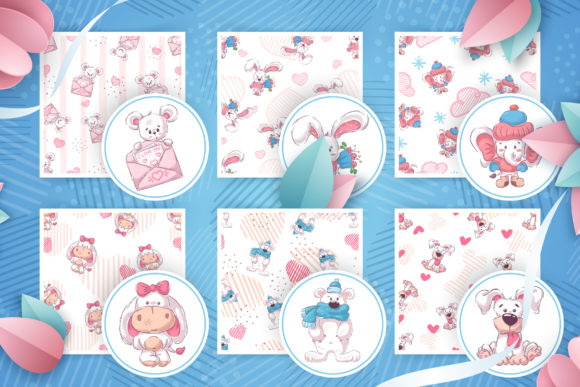 Set Adorable Cartoon Character Animal